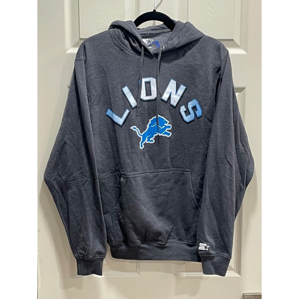NWT Starter Detroit Lions Hoodie Mens Small Gray NFL Team Apparel Graphic Hoodie